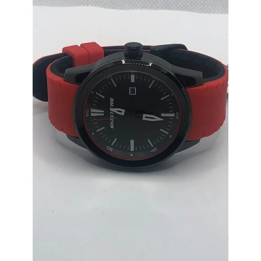 Skechers SR5005 Men's Red Silicone Analog Black Dial Quartz Genuine Watch OP151